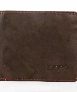 Zippo Herren-Geldbeutel Leder quer Mocca rote Steppnaht