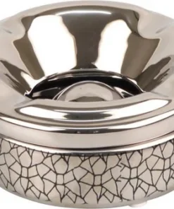 Salon-Ascher rund Keramik chrom/Crackle schwarz 12cm