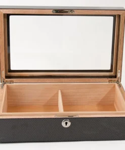 Humidor Carbon Finish hi-gloss, Glasdeckel für 25 Cigarren