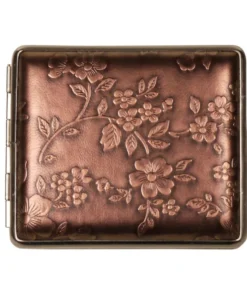 v.H. Zigarettenetui Kunstleder Blumen bronze 18er