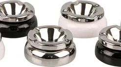 Salon-Ascher rund Keramik schwarz/weiß/chrom sort. 12cm