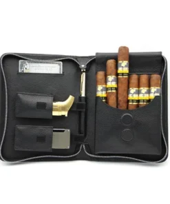 Adorini – Zigarrenetui – Leder – Cigar Bag – schwarz mit schwarzem Garn
