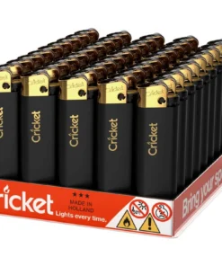 Cricket Einwegfeuerzeug Reibrad Schwarz Matt Gold (50 x 1 Stück)