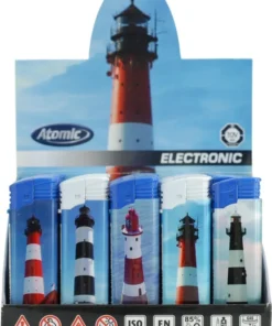 Feuerzeuge Atomic Elektronik F2 Motiv Leuchttürme (50 x 1 Stk.)