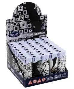 Feuerzeuge Atomic Elektronik Turboflamme F2 Motiv Black & White (50 x 1 Stk.)