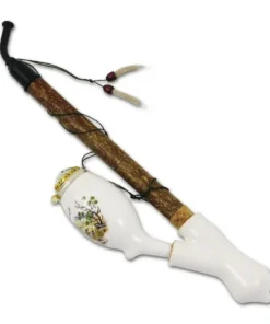Gesteckpfeife Porzellan weiß Jagd Weichselholzrohr Hornbeißer 35cm