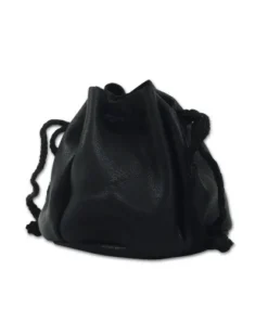 Tabak-Zugbeutel Leder Nappa Velour schwarz/grau 7x8cm