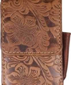 Zigaretten-Packungsetui Leder braun Flowerprint