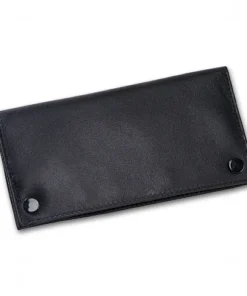 Feinschnitt-Tasche Leder Rind schwarz groß 2 Druckknöpfe 17,5 x 9 cm