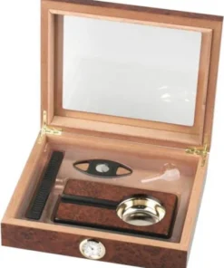 Humidor-Set ‘London’ Wurzelholz-Design Glasdeckel für ca.15 Zigarren