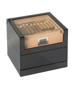 Humidor Carbone Finish schwarz mit Acryltop für 50 Zigarren