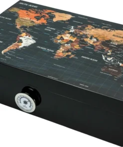 Humidor Weltkarte schwarz glänzend für ca. 50 Zigarren
