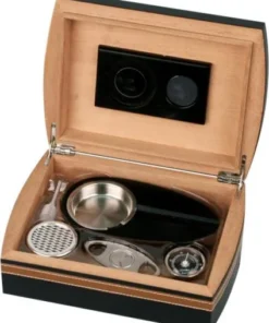 Humidor-Set schwarz/braun Lederoptik für ca. 25 Zigarren