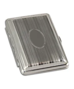 Zigarettenetui 14er Metall versilbert Streifen mit Gravurfeld u. Gummi