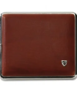 Zigarettenetui Leder 18er Kingsize braun Rahmen chrom mit Gummizug