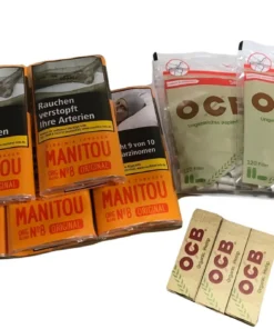 5x Pouches Manitou Virginia Gold No.8 + 2x OCB Organic Slim Filter + 3x OCB Organic Hemp Papers