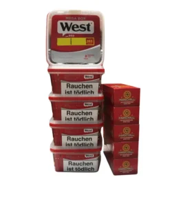 5x West Red Volumen Tobacco 115g Eimer & 1000 Marschall Hülsen