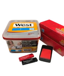 1x West Yellow Tabak Eimer + 400 Marschall Hülsen + Etui inkl. 2x Feuerzeug