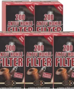 Pfeifenfilter Ermuri Aktivkohle 9 mm 5 Schachteln à 200 Filter