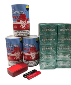 3x Farmer Tabak Rot 160g + 1000 Buffalo Menthol Filterhülsen + 1x Etui/ inkl. 2x Feuerzeug