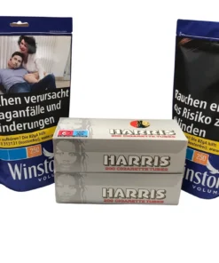2x Winston Blue 100g Beutel + 400 Harris rot Zigarettenhülsen