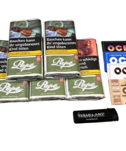5x Zigarettentabak Pepe Rich Green Drehtabak 30 g + 400 OCB Papers Probier-Set + 1 Feuerzeug