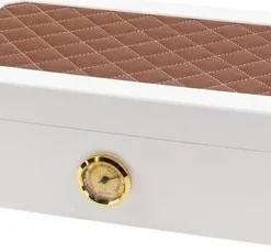 Humidor weiß Pianolack mit schwarzem Leder und weißer Steppung (Kopie)