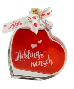 Weisenbach Likör Kirsche 16% vol., 0,1l in Herzform und Aufdruck „Lieblingsmensch“