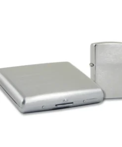 ZIPPO chrom gebürstet mit Zigaretten Etui als Geschenkset
