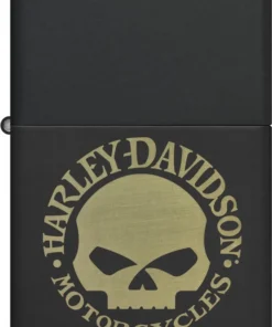 Zippo schwarz matt gelasert Harley Davidson Skull