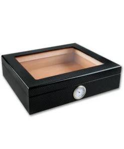 Humidor-Set Carbon-Design mit Glasdeckel 26x22x6,5cm