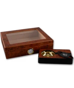 Humidor Set Wurzelholz Cigarrenascher/Abschneider H12xB30xT22cm