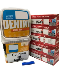 2x Denim 210g Eimer + 1000 Mark1 Hülsen + Feuerzeug