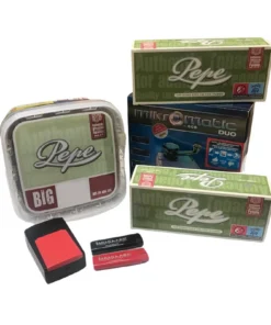 PEPE Bright Green Tabak 170g + Micromatic Duo Stopfmaschine + 400 Pepe Hülsen + Etui inkl. 2 x Feuerzeug