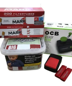PEPE Bright Green 170g Eimer + 400 Mark1 Hülsen + OCB Easy Slide Big + Etui inkl. 2 Feuerzeuge