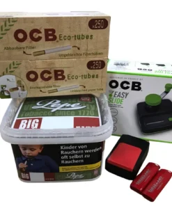 PEPE Rich Green 170g Eimer + 500 OCB Organic Hülsen + OCB Easy Slide Big + Etui inkl. 2 Feuerzeuge