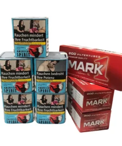 5x AMERICAN SPIRIT Original Blue Dose + 600 Mark1 Hülsen