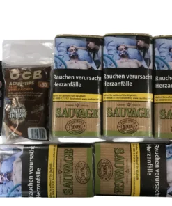 5x SAUVAGE Pouch + 1x OCB Activ’Tips Slim UNBLEACHED 7mm Limited Edition + 2x OCB Schwarz Premium Long Slim