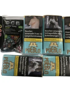 5x PUEBLO Blue Pouches + 1x OCB Activ’Tips Slim 7mm Limited Edition + 2x OCB Schwarz Premium Long Slim