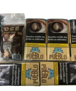 5x PUEBLO Pouch + 1x OCB Activ’Tips Slim UNBLEACHED 7mm Limited Edition + 2x OCB Schwarz Premium Long Slim