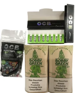 2x BOBBY GREEN #01 + 1x OCB Activ Tips Slim 7mm Limited Edition + 1x OCB Schwarz Premium Long Slim mit 8 Activ’Tips 7 mm + 1x OCB Premium Long Slim