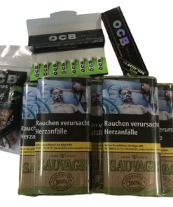 5x SAUVAGE Pouch + 1x OCB Activ Tips Slim 7mm Limited Edition + 1x OCB Schwarz Premium Long Slim + 8 Activ’Tips 7 mm + 1x OCB Premium Long Slim