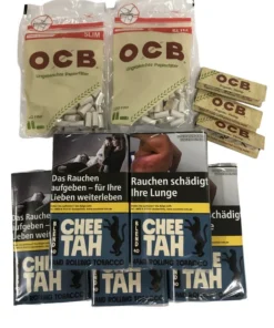 5x Pouches CHEE TAH Tabak Blau NO.40 + 2x OCB Organic Slim Filter + 3x OCB Organic Hemp Papers