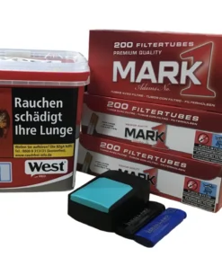 WEST Red Volume Tobacco 265g + 600 Mark1 Hülsen + Etui inkl. 2 Feuerzeuge