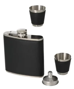 Taschenflasche/Flachmann Set ANGELO Leder mit 2 Bechern und Trichter