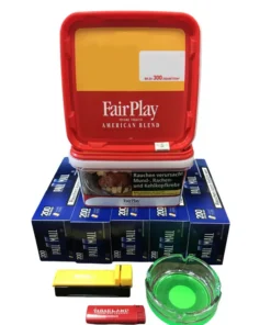 2 Eimer FAIR PLAY Giga Box 235g + 1000 Pall Mall BLAU Hülsen + Fauerzeug + Atomic Stopfer + Glasascher