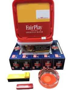 2 Eimer FAIR PLAY Giga Box 235g + 1000 Pall Mall ROT Hülsen + Fauerzeug + Atomic Stopfer + Glasascher