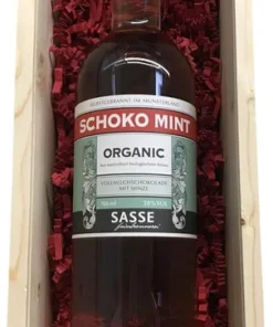 Sasse Schoko Mint Naturlikör 700ml 28% vol – Edler Schokoladen-Minz-Likör in stilvoller Holzbox – Original aus der Feinbrennerei Sasse –