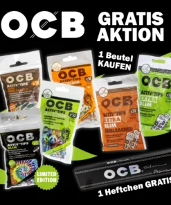 ! 1+1 ! 1x OCB Activ’Tips Extra Slim Unbleached 6mm + 1 Heftchen gratis