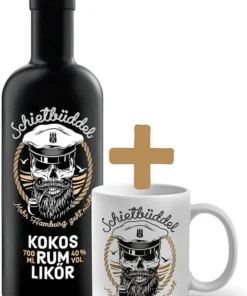 Schietbüddel Kokos Rum Likör 0.7 l + Becher mit Aufdruck weiß (0.7l + 1 Becher)